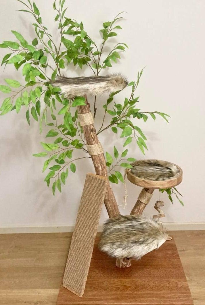Photo of Cat tree with scratching board. The Scratcher cat tree. Cat scratcher made from real tree
