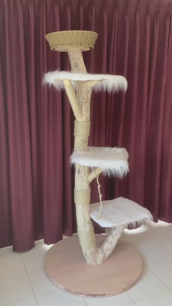 Video of Handmade real cat tree. Cat scratcher. Kitty furniture. 